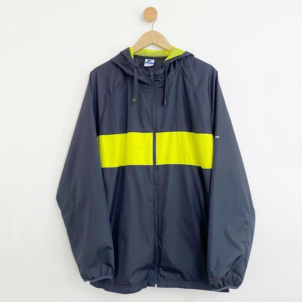 Starter Men’s Gray Neon Yellow Full Zip Hooded - Picture 1 of 4